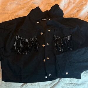SHEIN Black Jacket with Fringe Details